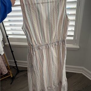 J. Crew Factory Sleeveless Cream Maxi Dress with Pastel Stripes